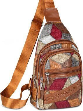 NEW Patchwork Cross Body Sling Bag Crossbody Trendy w Strap Backpack Classy